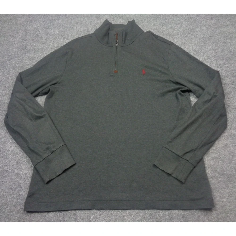 Polo Ralph Lauren Sweater Mens L Gray 1/4 Zip Pullover Red Pony